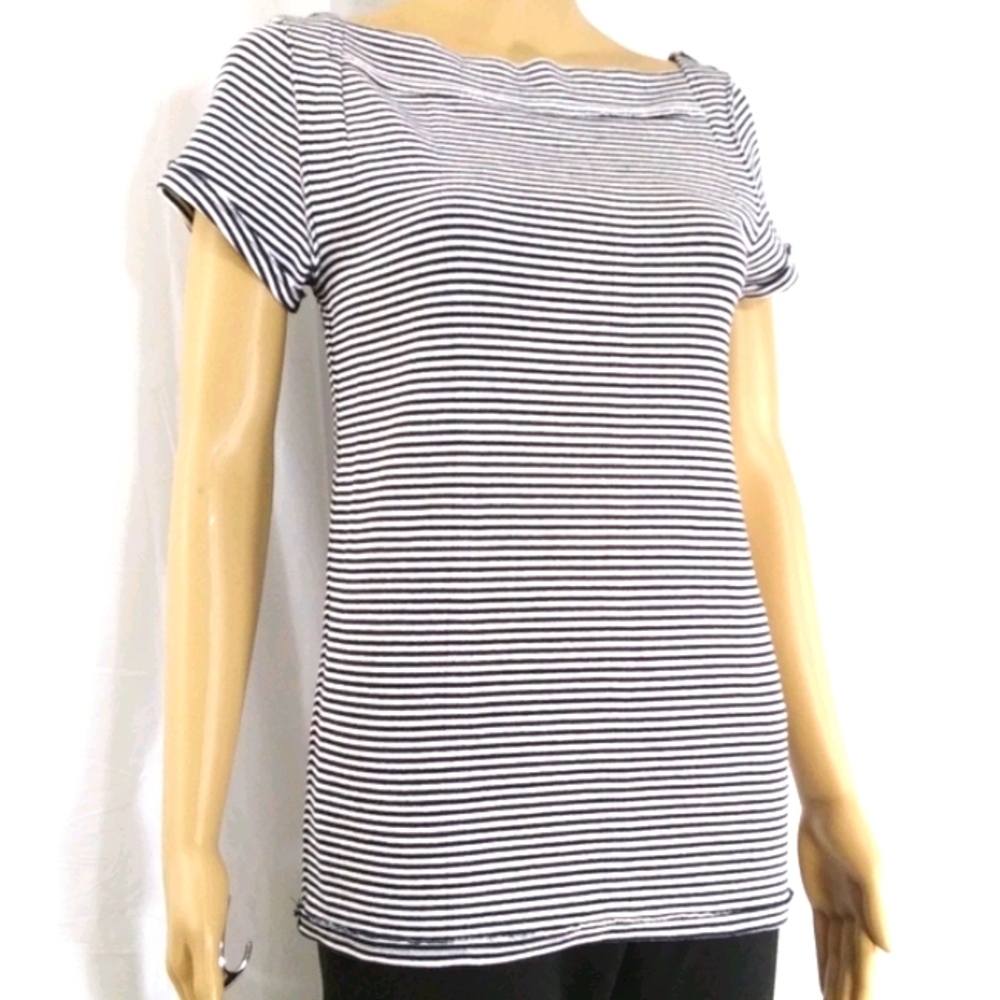 FREE PEOPLE Thick Natural Cotton Navy & White Striped Raw Edges T-Shirt …